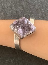 Sterling Purple Geode Stone Cuff Bracelet