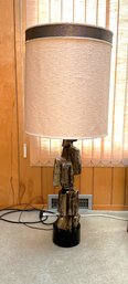 Inteesting Heavy Metal Tall Table Lamp With Cloth Shade