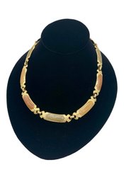 Gold Tone Metal With Enamel Necklace