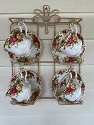 Beautiful Set Of Royal Albert Teacups With Display Rack