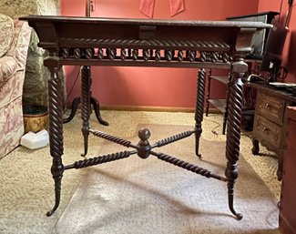 Antique Wooden Table With An Incredible Undercarriage - Carved Supports