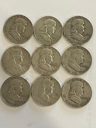 9 - Franklin Silver Half Dollars   Dates From 1949 To 1963