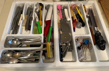 Two Drawers Stainless Steel Flatware, Kitchen Knives , Graters, Pizza Cutter And More!