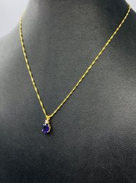 Gorgeous 14k Yellow Gold Necklace W/ Amethyst & Diamond Pendant