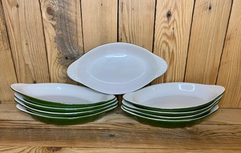 Vintage Oval Augratin Cassarole Green And Cream Dishes