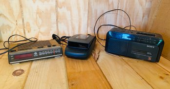 Vintage Woodgrain Clock Radio, Vhs Rewinder , Cassette Boombox