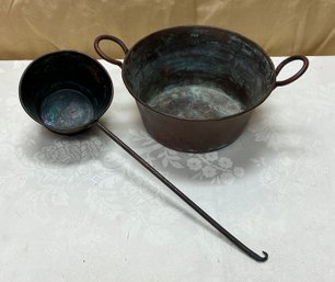 A Vintage Decorative Copper Pot And Ladle Made In Mexico