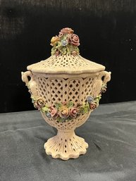 A Vintage Pierced Lidded Urn Capodimonte / Majolica Made In Italy