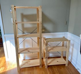 Two Assembled Natural Wood Slatted Shelf Units