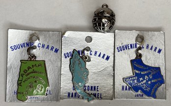 Vintage Lot - Cloisonn Enamel Sterling Silver Souvenir Charms: TX, AL, Mexico & Silver Tone Globe