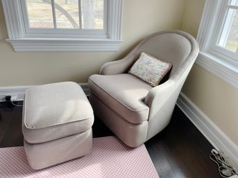 A Lillian August Gracie Swivel Chair And Ottoman
