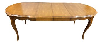 French Provincial Dining Table With Full Glass Top, Pads, And Two Leaves