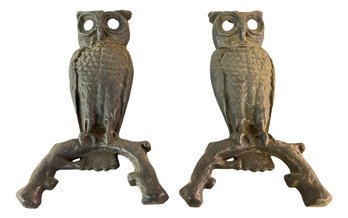 Pair Of Cast Iron Owl Andirons