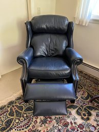 Saybrook Country Barn Blue Wing Leather Recliner Featuring A Nailhead Trim