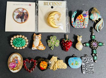 Lot # 2 : Lot Of 16 Vintage Pins-Brooches And Pendants ( READ Description Itemization)