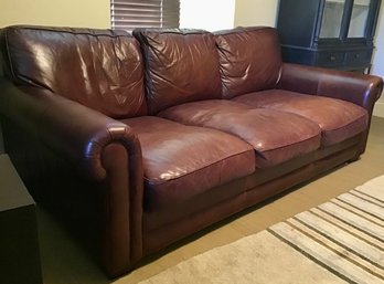 MACYS  Comfortable And Plush Brown Leather Sofa