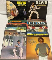 Collection Of Classic Rock And Rock And Roll Vinyl Records Including Elvis, Elton John, The Beach Boys
