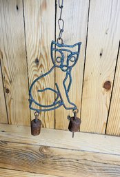 Vintage Rusty Cat Wind Chime With Bells