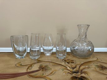 Five Etched Glass Vases