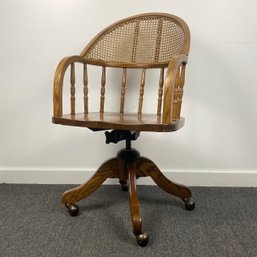 Rolling Oak And Cane Office Chair