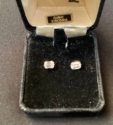 Quality Emerald Cut Cubic Zirconia Pierced Earrings Studs