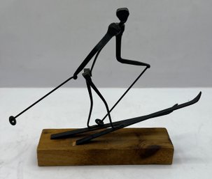 Very Cool Hand Made Metal Ski Sculpture On Wood