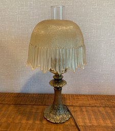 Vintage Hurricane Table Lamp With Amber Glass Shade