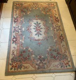 New Aubusson Light Green 4ft By 6ft 100 Wool Pile Rug