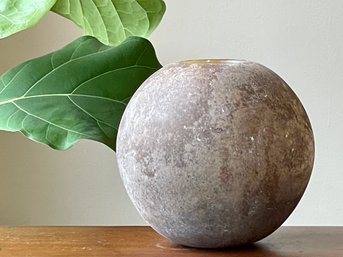 Contemporary Hand Blown Spherical Vase  With Scavo Surface Technique. Crafted By Local Guilford Artist (#2)