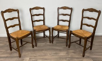 Group Of 4 Wooden Ladderback Rattan Style Chairs