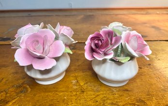 2 Royale Stratford Bone China Flowers In Pots- 3 Inches