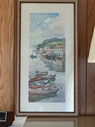 Watercolor Titled 'Boats At Rest' Signed Mane