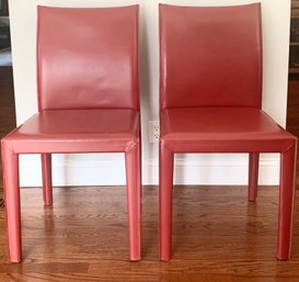 Pair Of Maria Yee Inc Red Leather Side Chairs