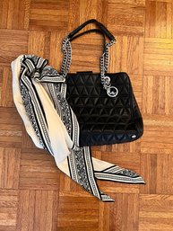 Black Michael Kors Purse With Scarf In Beige And Black