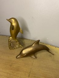 2 Brass Dolphin Figures