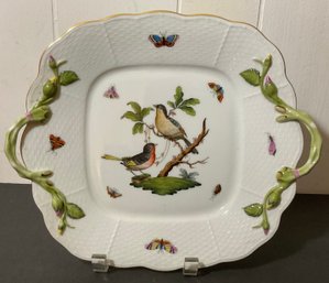 Herend Rothschild Bird Platter, Braided Green Handle.