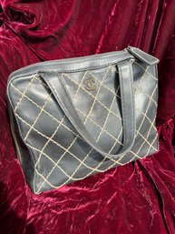 Authentic Chanel Black With Tan Diamond Stitch Handbag