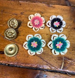 Vintage Enamel Metal Flower Tack Pins  And Others