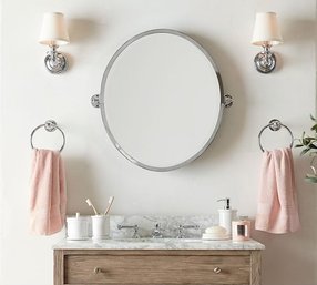 A Pair Of Pottery Barn Sussex Chrome Sconces With Linen Shades