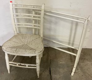 Country Chair And Towel Rack In White Paint