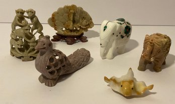 Marble, Stone, Jade Grouping Elephants, Monkeys, Peacock, Plus