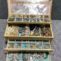 Lady Buxton 2 Drawer Jewelry Chest Filled To Overflowing With Vintage Costume Jewelry