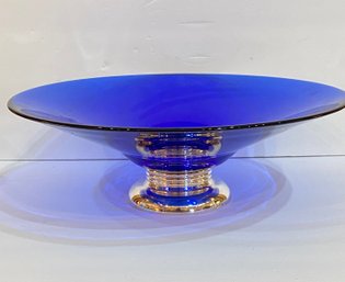 Large Italian Blue Glass And Sterling Silver Bowl