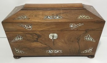 Stunning Antique Rosewood MOP Inlay Tea Caddy