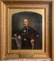 Antique Circa 1876 Painting Of Ship Captain In Ornate Gilded Frame