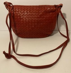 Bottega Veneta Leather Weave Red Orange Handbag, Crossbody