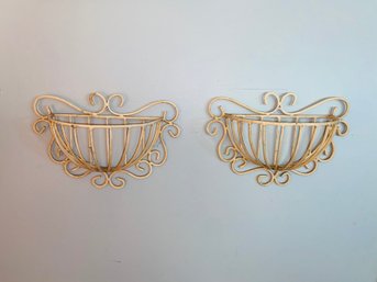 Pair Of White Iron Wall Baskets