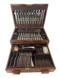 Vintage English Debesco Sheffield Silver Plate Full Service For Twelve In Wood Chest  - 113 Pieces