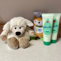 Lot Of Baby Stuff: Lamb Stuffy, Crinkly Fox, Johnson Lotion Sealed