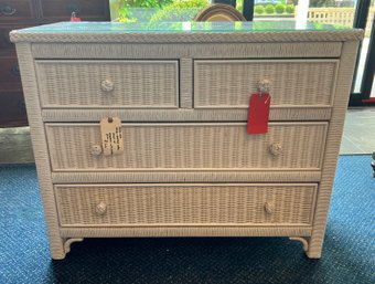 Henry Link White Wicker 4 Drawer Dresser With Glass Top